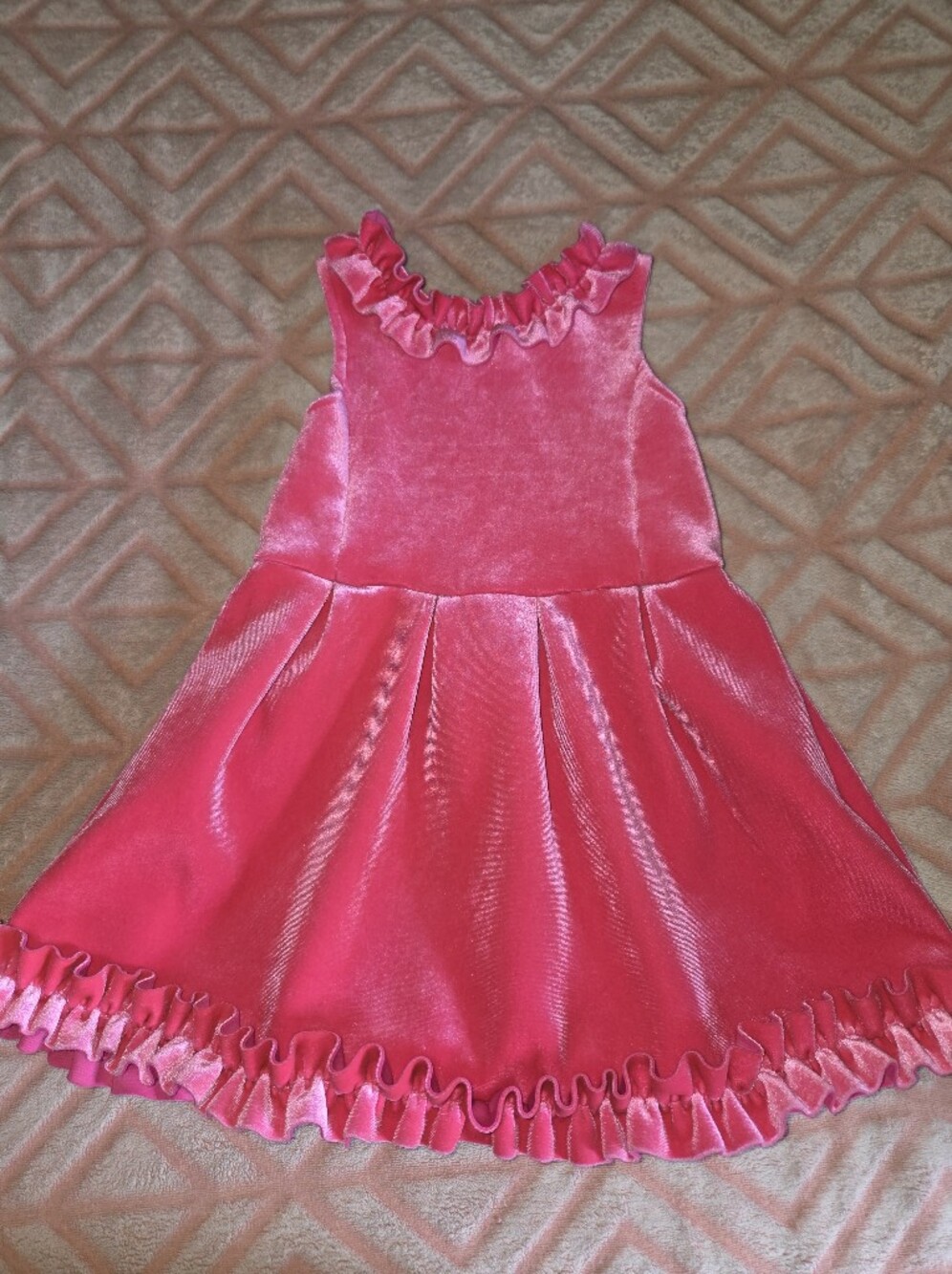 Pink Velvet Ruffle Hem Girls' Formal Dress